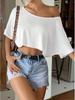 In-Stock Women's Off-the-Shoulder Cropped Sexy Short T-shirt Top
