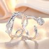 2PCS 925 Sterling Silver Ring Adjustable Open Couple Engagement Rings for Women Men Wedding Ring Party Fashion Jewelry Gift