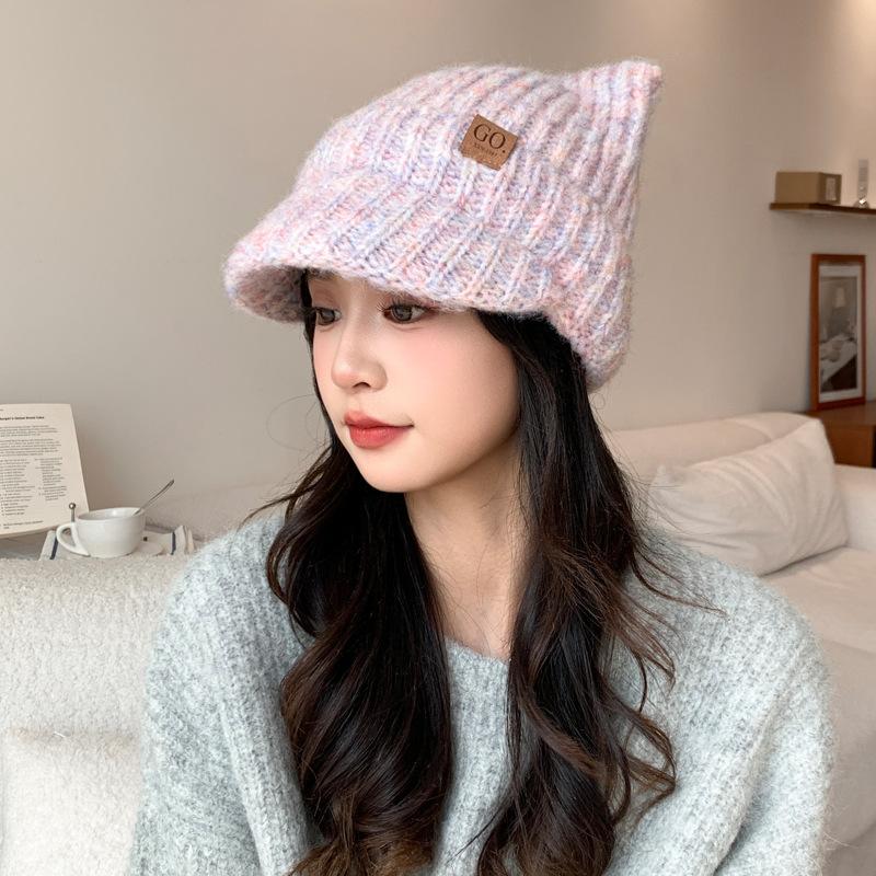 

Корейская милая и симпатичная разноцветная вязаная бейсболка, модная осенью и зимой, универсальная теплая шапка, ветрозащитная, с защитой ушей, головная шапка One Size