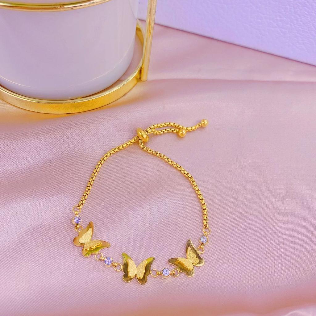 316 Stainless Steel Gold Color Butterfly Charms Bracelet For Women Vintage Rustproof Girls Wrist  Party Wedding Gift