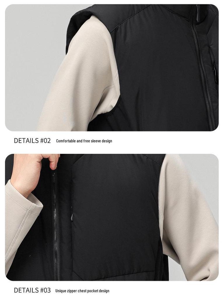 Men's High-Quality Double Zipper Outdoor Down Vest - Thickened Warm Sleeveless with Stand Collar.