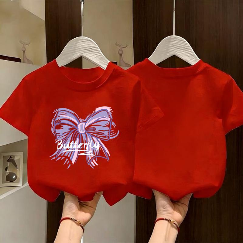 Summer New Girls 100 Percent Cotton Short Sleeve T Shirt Casual Round Neck Printed Top For Little Girls Daily Wear