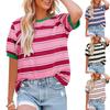 Damen Gestreiftes Rundhals-T-Shirt Kurzarm Lässiges T-Shirt