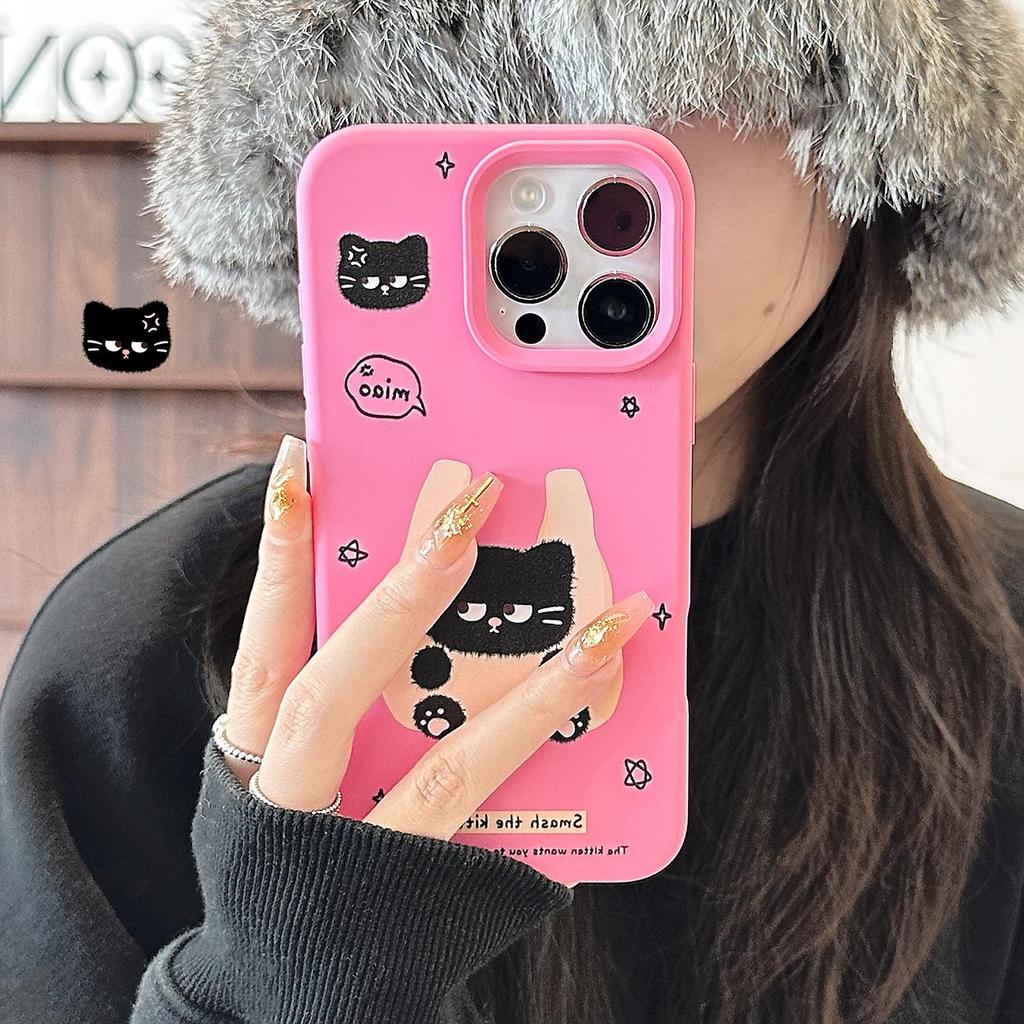 Cartoon Niedliche Schwarze Katze Handyhülle für iPhone 15 iPhone 16 Pro Max