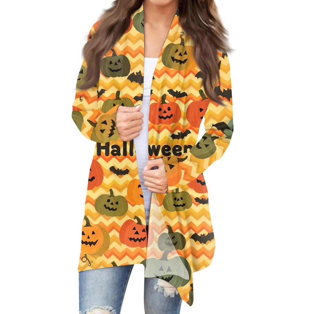 Women's Halloween Print Long Sleeve Front Cardigan Printed Top Lightweight Jacket