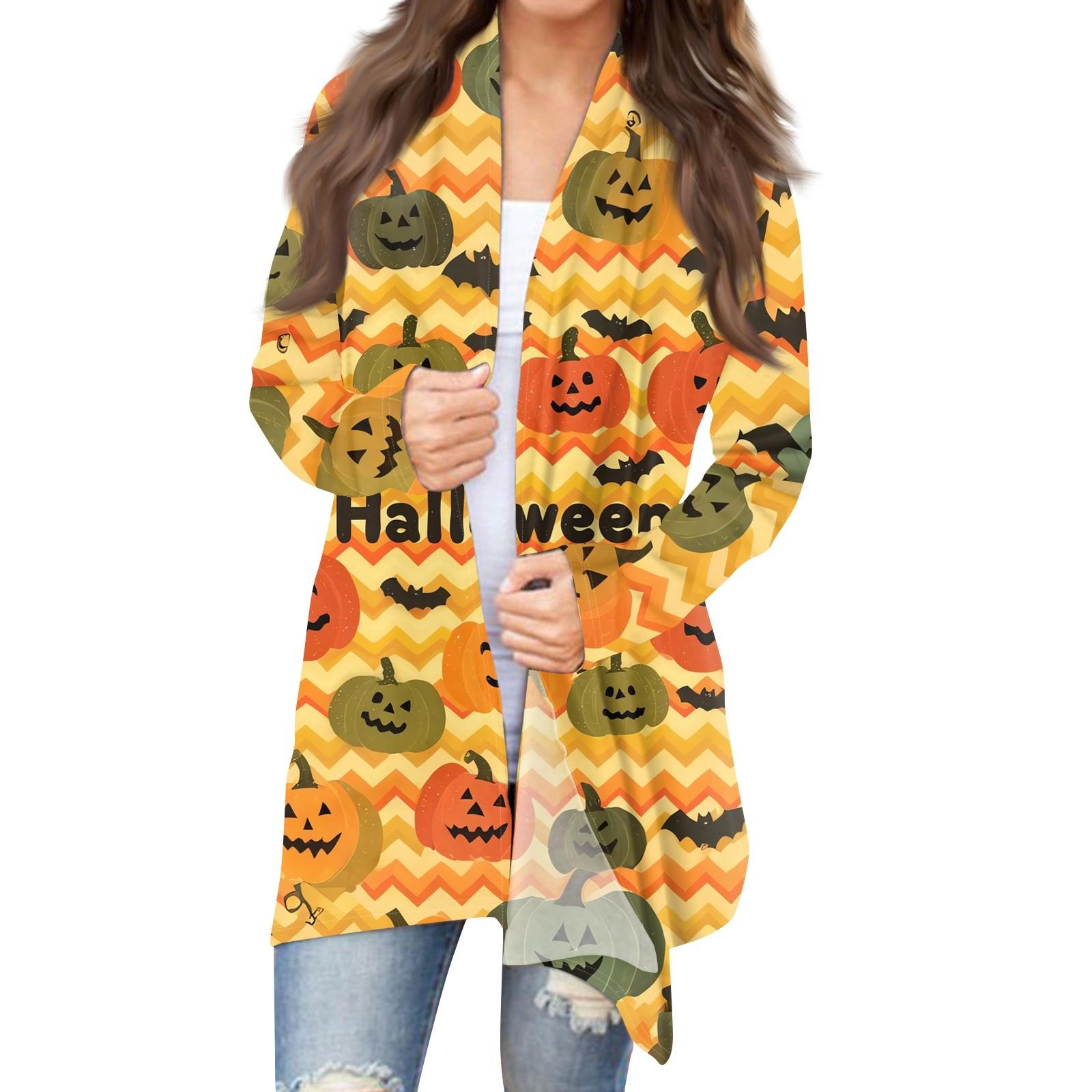 

Женский кардиган с длинными рукавами и принтом на Хэллоуин, легкая куртка с принтом XL жёлтый
