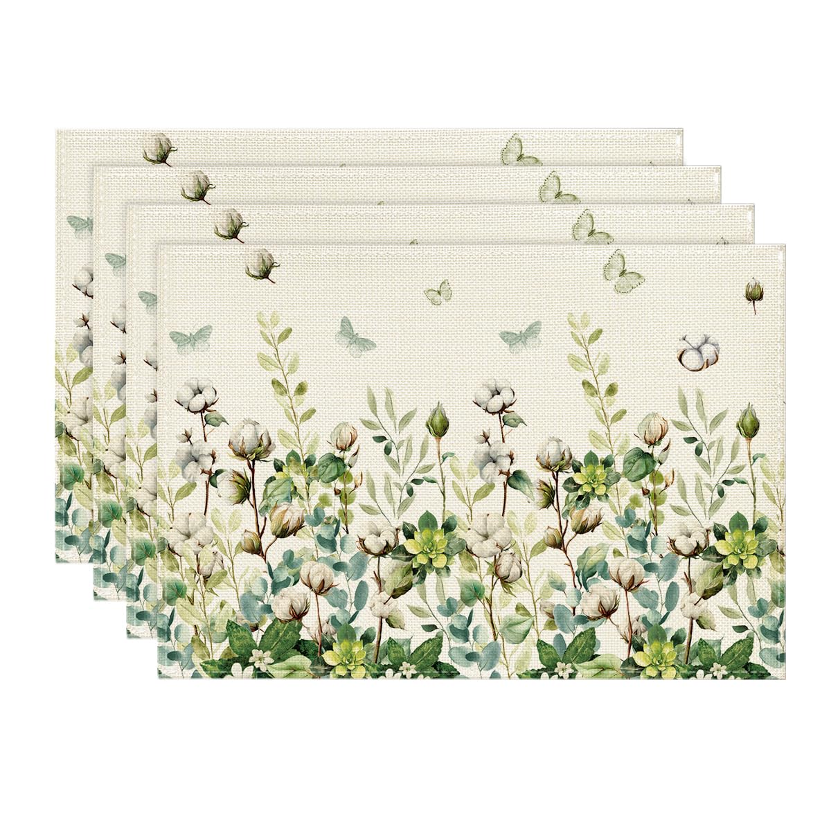 

Cotton Plant Leaf Butterfly Spring Placemats Set of 4, 12x18 Inch Seasonal Summer Holiday Table Mats for Party Kitchen Dining Decoration 12 x 18 , Rectangular 4 Pcs