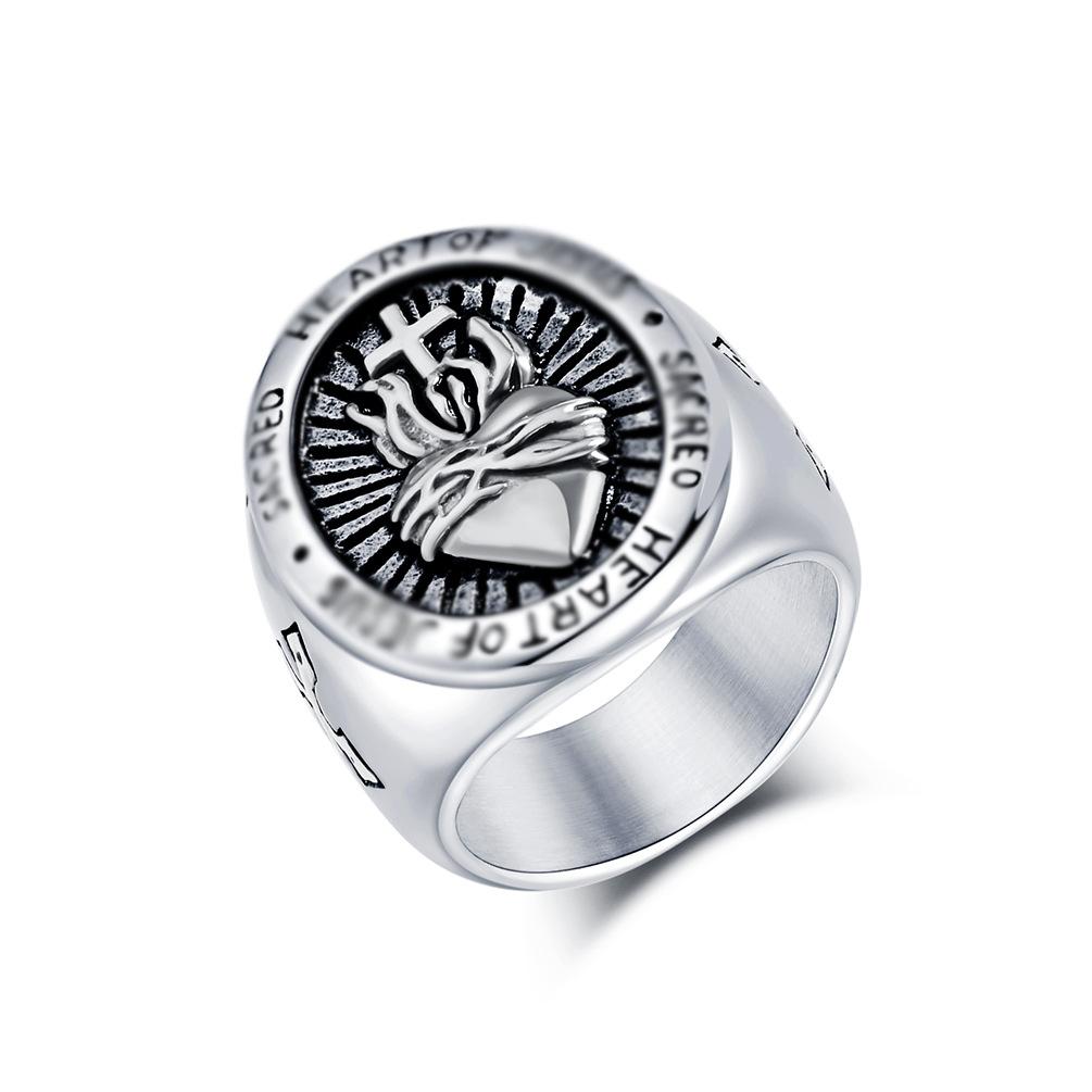 2026 European and American Literary and Retro Cross Ring Men s Personality Design Heart Cross Hand Jewelry 7#