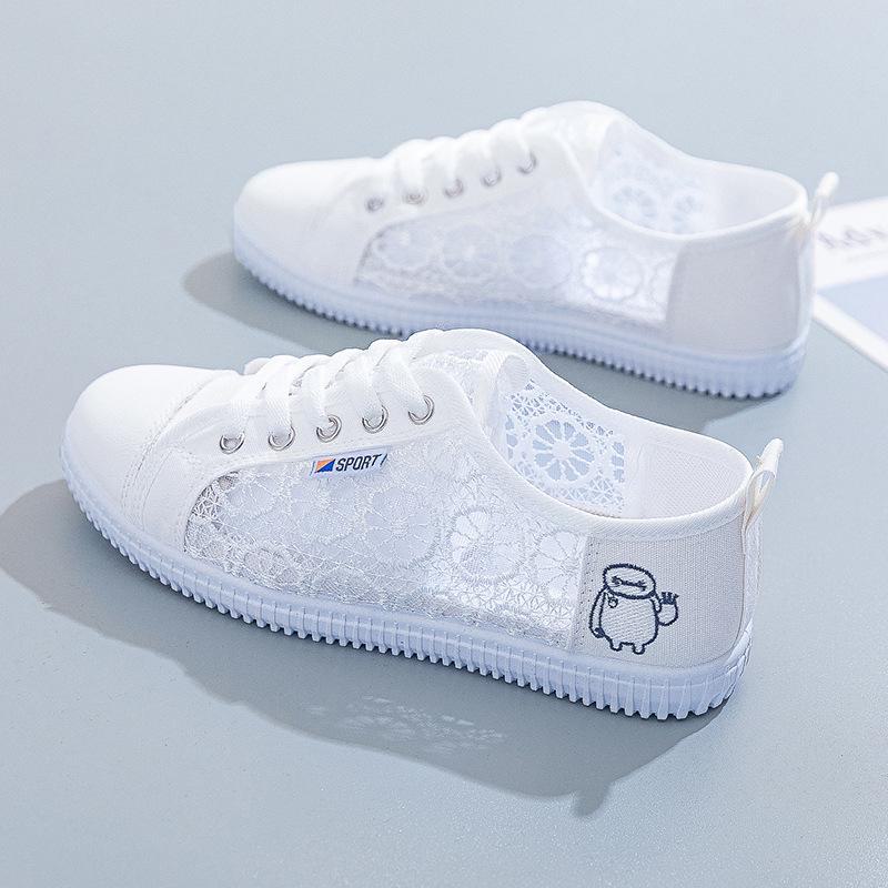Women White Mesh Sneakers Breathable Lightweight Trendy Flats Spring Summer Casual Shoes