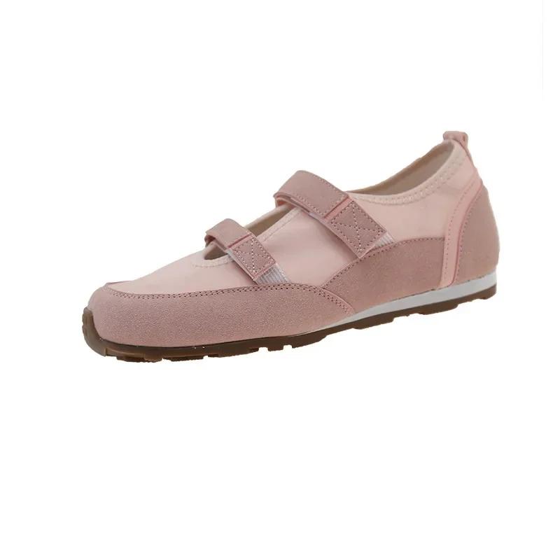 Fashion Ballet Flat Shoes Women's Summer New Commuter Casual Soft Leather Sport Hollow out Color Block Flat Shoes Magic Tape Closure