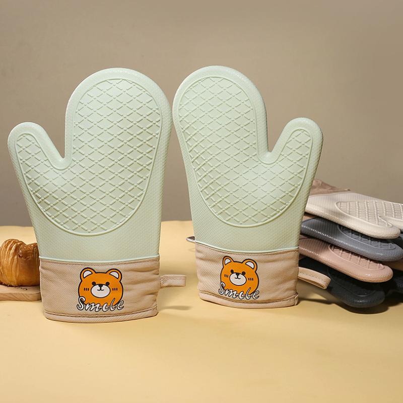 Single Oven Mitts Nordic Style Silicone Gloves Thickened Insulation Gloves Anti Slip Anti Scald Oven Gloves Kitchen Baking Tools