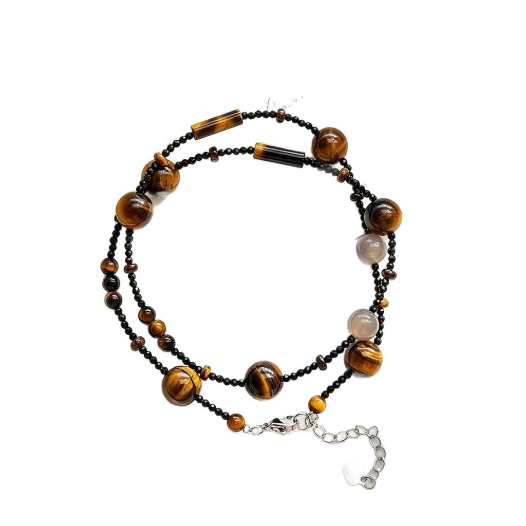 Natural Tiger Eye Beaded Necklace Starry Choker Boho Collarbone Chain