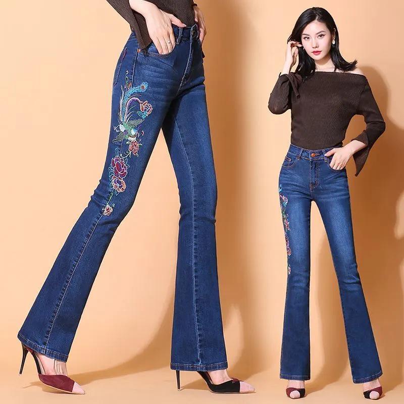 

Women s Ethnic Embroidered High-Waisted Flare Jeans Size 26 (80-90 lbs)