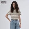 Teenie Weenie Women's 2025 Autumn Striped Embroidered Short T-Shirt
