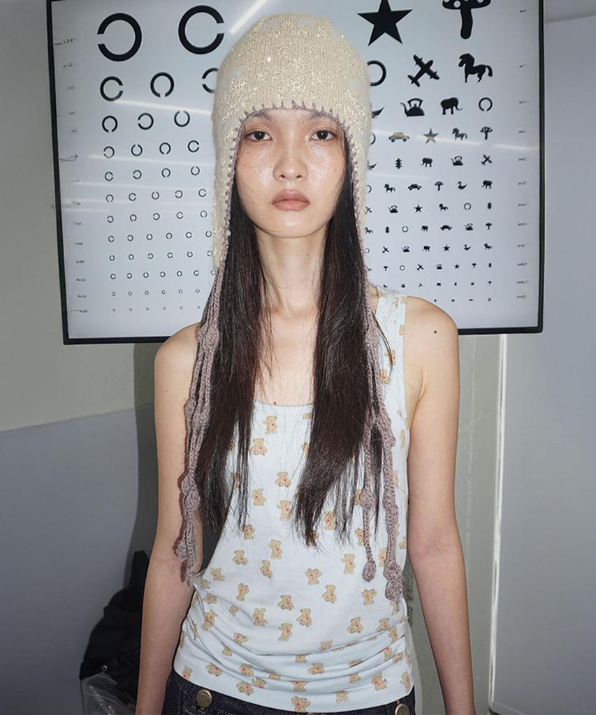 SCULPTOR Sequin Nordic Earflap Beanie Milk Tea
