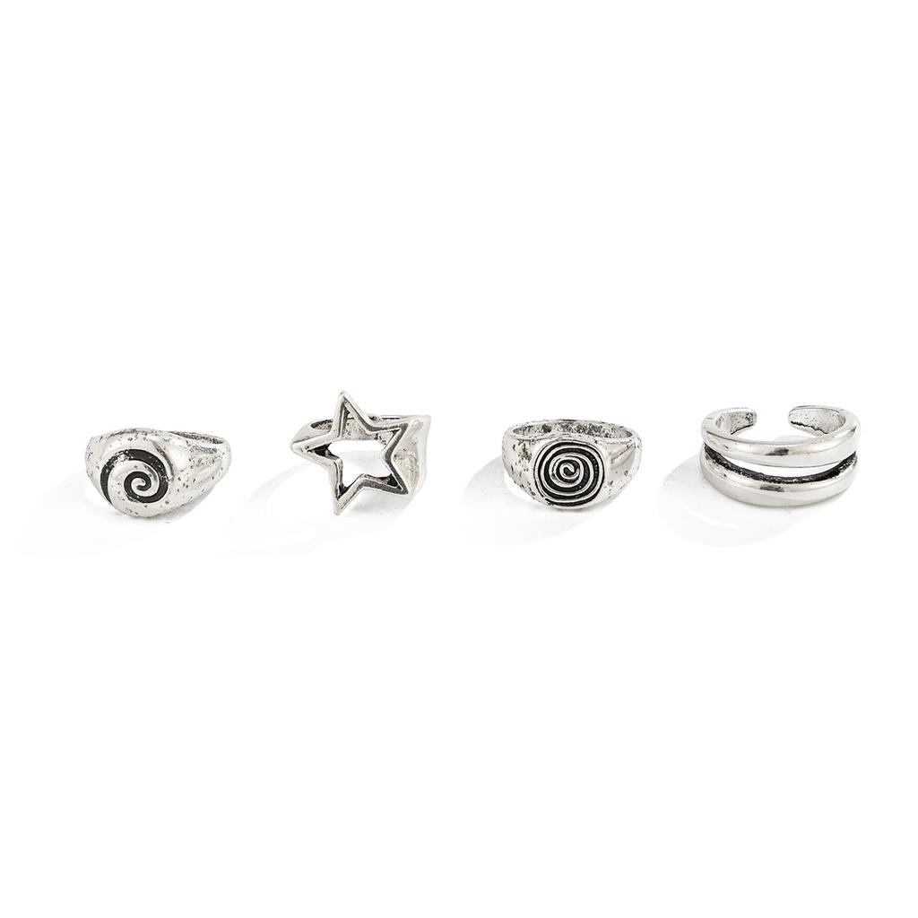 Salircon 4 Pcs/Set Punk Retro Five-Pointed Star Spiral Wide Rings Men Creative Hiphop Thick Finger Rings Sets Steampunk Jewelry