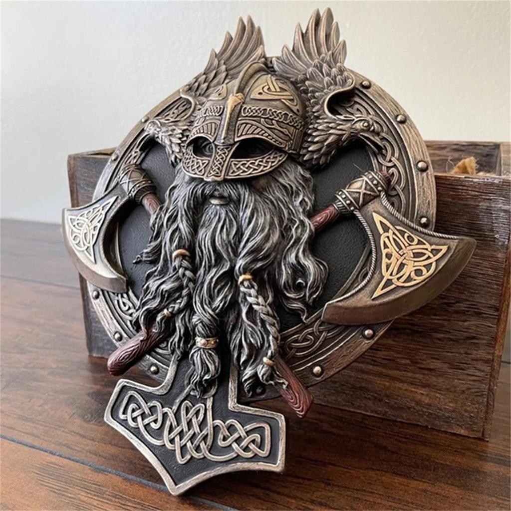 Berserker Double Axe Wall Decor Plaque,Vintage Wall Plaque,Powerful Norse Wall