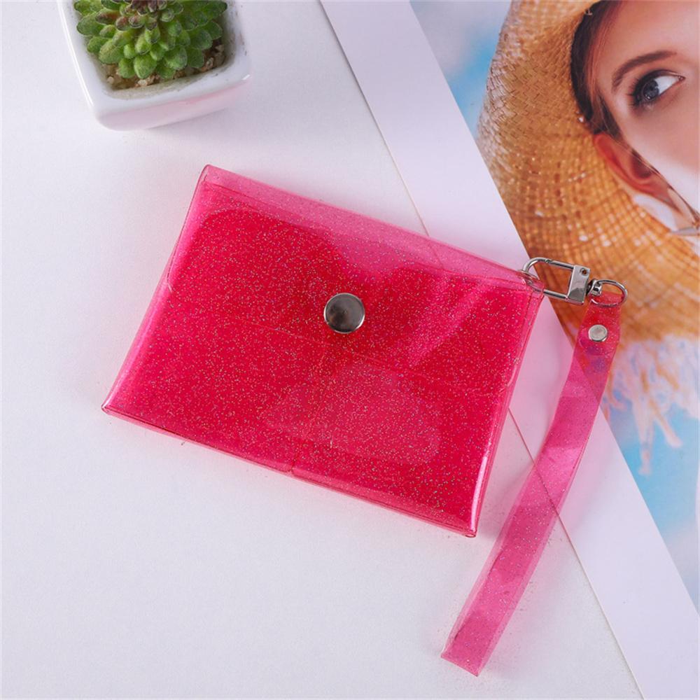 PVC Transparent Coin Purse Wallet Earphone Lipstick Storage Bag with Keychain Wrist Strap Girls Portable Key Case Card Holder