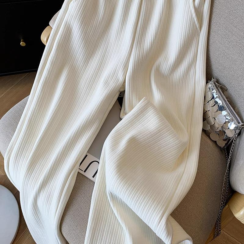 145XS Fleece-Lined High-Waisted Wide-Leg Pants for Petite, Slimming, Casual Autumn/Winter Wear