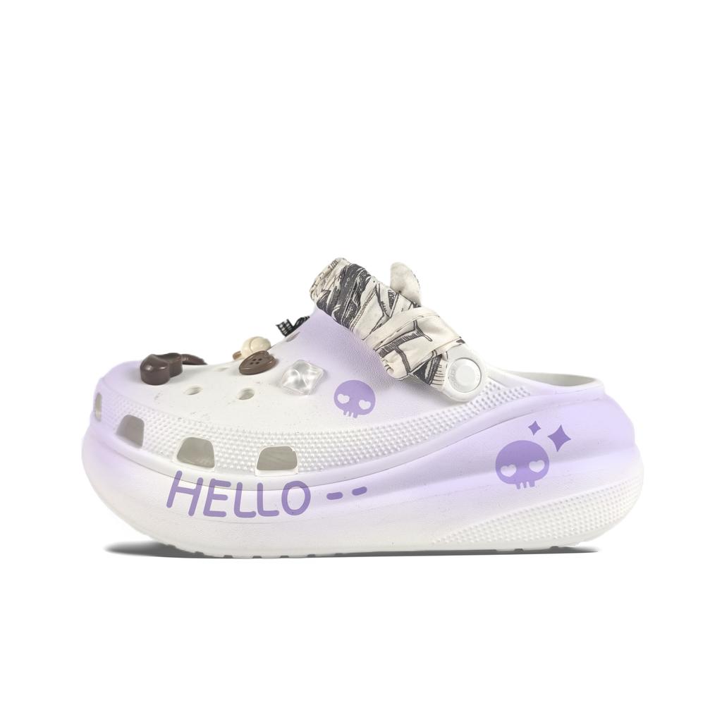 Crocs Crush Clog EVA Jelly Bean Bubble Hole Decorative Buckle Hand-Painted Graffiti Fashion and Versatile Hole Shoes Unisex White
