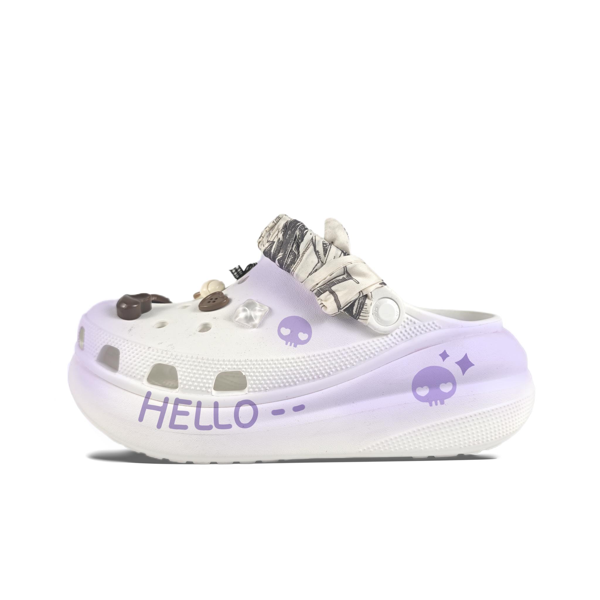 

Crocs Crush Clog EVA Желейный боб Пузырчатые отверстия Декоративная пряжка Расписанные вручную граффити Модные и универсальные туфли с отверстиями Унисекс Белый 43-44 белый