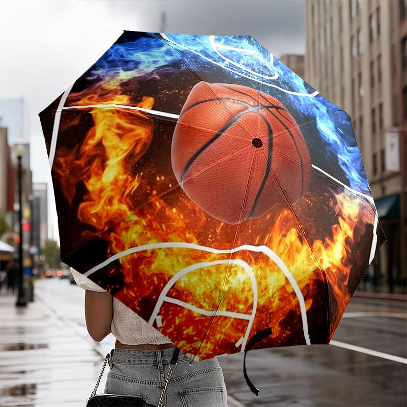 Basketball On Fire And Ice Umbrella 8-Frame for Travel, Camping, Casual Lightweight Portable Umbrella, Essential for Every Family Holidays Gift