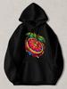 Black Pullover Hoodie with Vibrant Neon Citrus Fruit Slice Graphic Colorful Orange Lemon Art Print Sweatshirt for Casual Streetwea