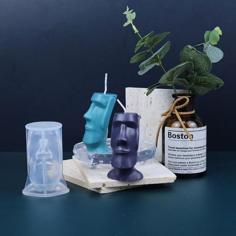 1PC Abstract Human Face Candle Silicone Mold Soft Easter Island Boulder Portrait Simple Aromatherapy Gypsum Resin Ice Cube Mould