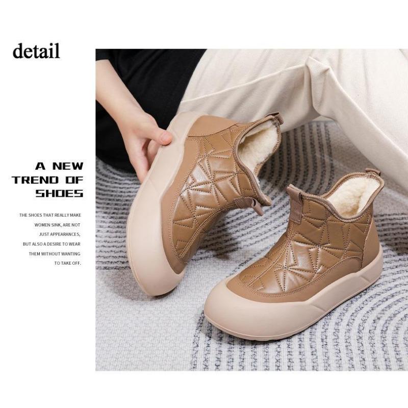 Vinterplattform for kvinner Snøstøvler Anti-skli varm fuskepelsfôr Ankelstøvler Sko Uformelt PU-skinn Komfortabel fuzzy gå-kort støvle for kvinner