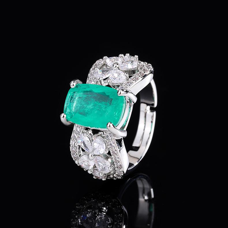Fashion Simulation Paraiba Tourmaline Ring Women's Emerald Ruby Open Index Finger