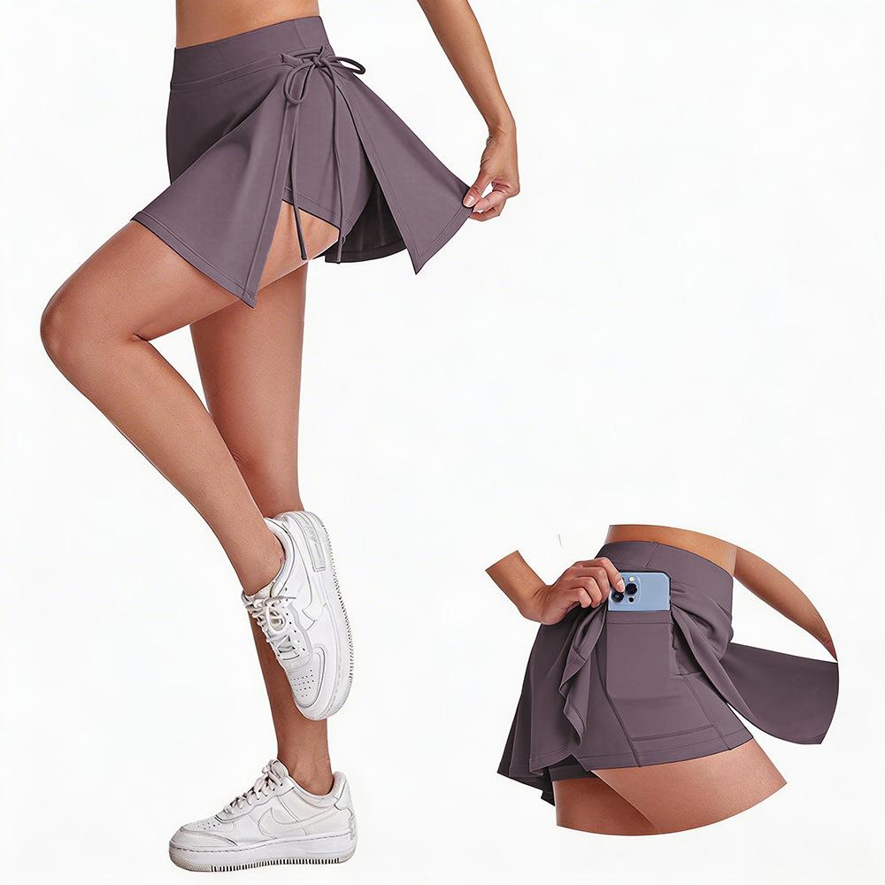 Women s High Waist Tennis Skirt with Pocket Summer Quick Dry Yoga Skirt Two-in-One Athletic Skort S