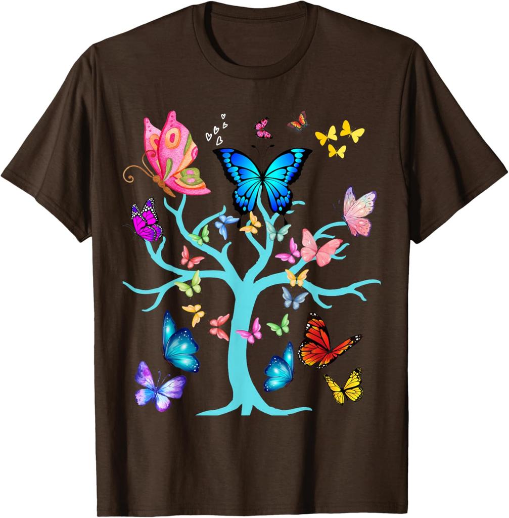 Butterfly Tree of Life Graphic Print Men Women Casual Short Sleeve T-Shirt Trip Casual Tee