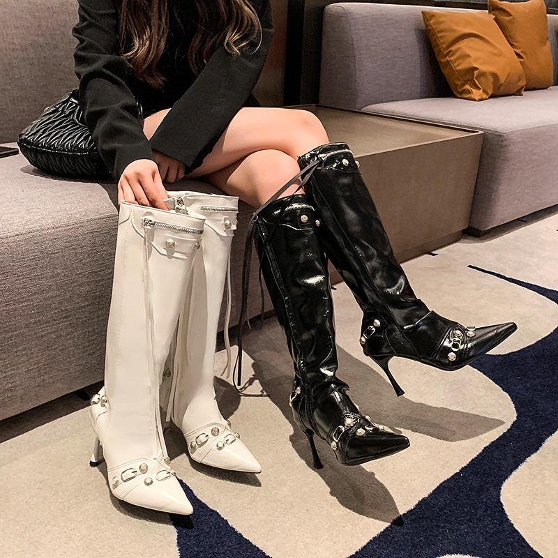 Sexy Knee High Boots Winter Boots Brand Design Super High Thin Heels with Rivet Retro Fashion Cool Women Shoes Big Size 46