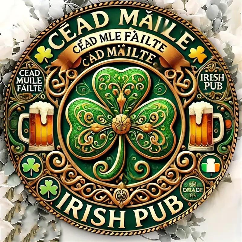 Exquisites Holzschild mit Glückskleeblatt – Hochwertiges rundes Kranzschild zum Aufhängen, Used-Look im Vintage-Stil, vielseitige Dekoration für Zuhause, Zimmer, Restaurant