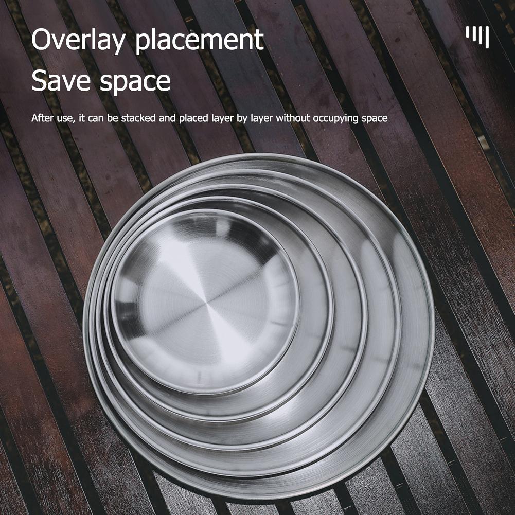 Stainless Steel Plates Dinner Plates Reusable Feeding Serving Tableware Portable Round Plates for Outdoor Camping Picnic BBQ