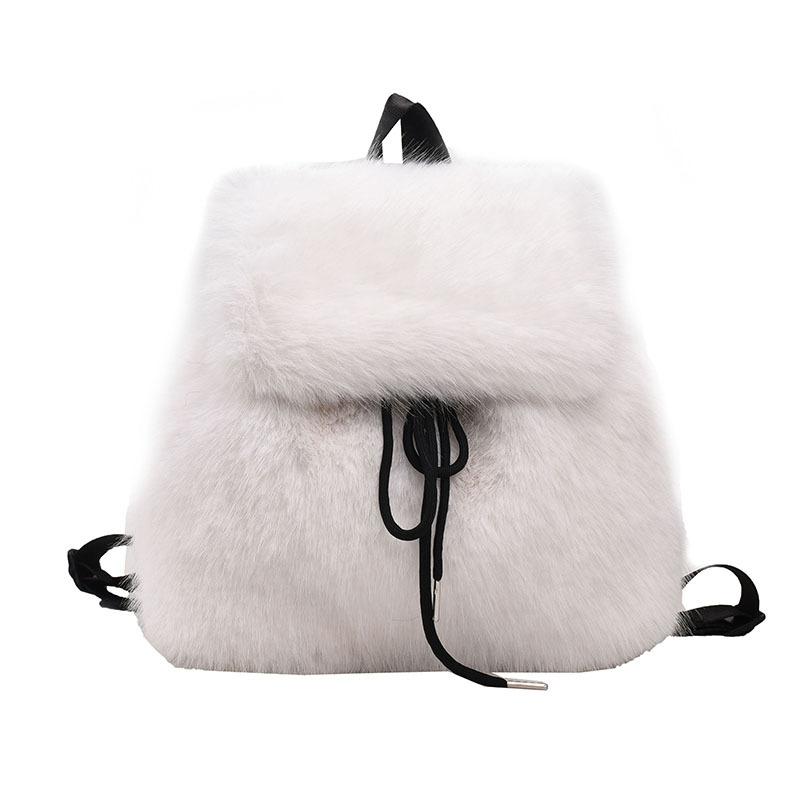 Hairy Imitation Rabbit Fur Backpack Student Large Capacity Drawstring Solid Color Backpack Tide