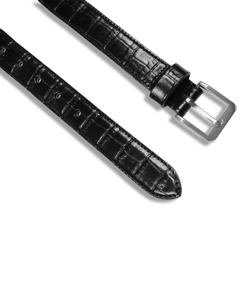 DOFFSEPT Square Croc Hard Leather Belt In Black