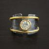 Geometric Wide Face Antique CopperInlaid Zircon Ring Women's Heavy Industry Gold Color Line Jewelry Unique Charm Jewelry