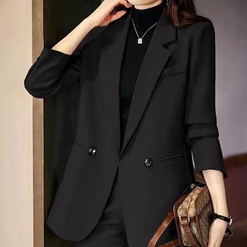 

2025 Весенний Корейский Стиль Свободный Маленький Блейзер: Модная и профессиональная женская куртка Extra Large чёрный