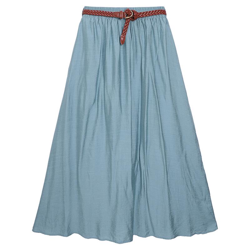 

Fei Yuan High-Waisted Double Pocket A-Line Midi Skirt with Belt - Retro Hong Kong Style, Flowy Drape, Solid Color, Big Hem for Women Large