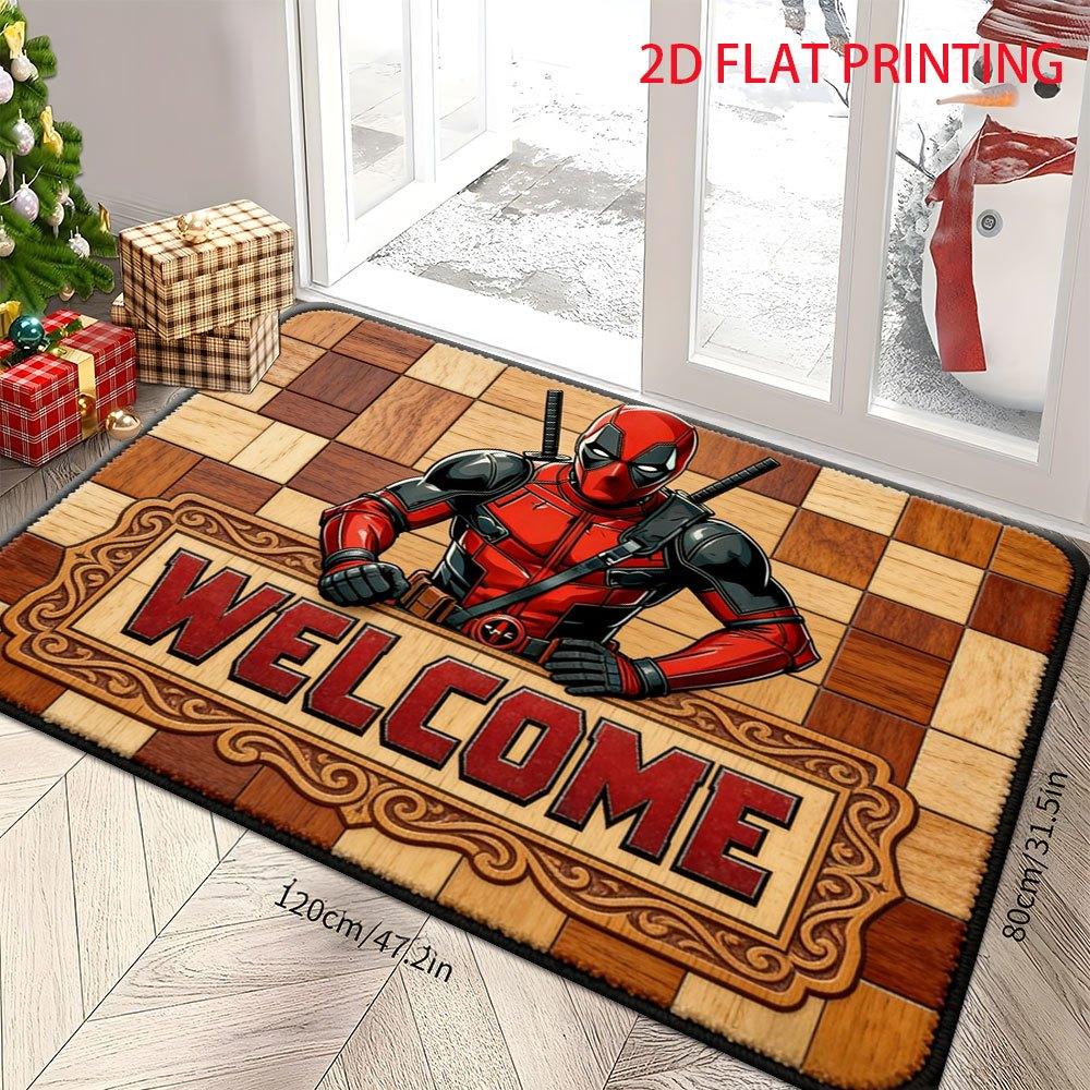 Authorized 1pc Marvel 2D Flat Printed Deadpool Welcome Outdoor Rugs, Suitable for Living Rooms, Bedrooms, Kitchens, Corridors,