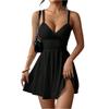 Women V Neck Spaghetti Strap Dress Sleeveless Fitted Bodice Flared Skirt Mini Length Elegant Party Wear for Summer