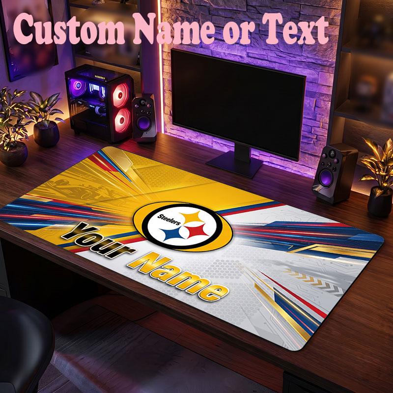 Pittsburgh Steelers Customized Name Text Mouse Pad, Large Desk Mouse Mat Personalized Home Office Present