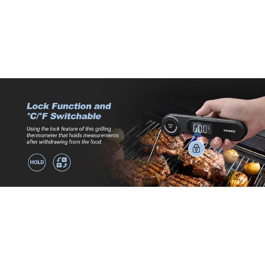 INKBIRD IHT-21K Sofort-Fleischthermometer, 0,5 Sek., IP65 Wasserdicht, K-Sensor, Magnetisch, VA-LCD, für Grillen, Backen, Brauen