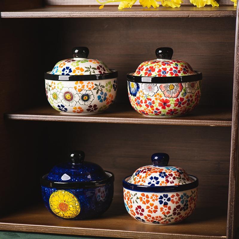 Hand-painted ceramic small stew cup Household soup cup with lid Water-proof soup pot Steamed egg bowl Steamed egg custard bowl Sweet bowl