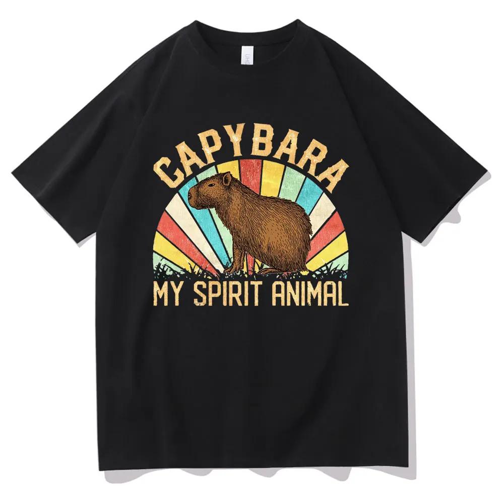 I love Capybara print men fashion casual loose cotton T-shirt Crew collar Hip hop men funny T-shirt Men T-shirt men street wear