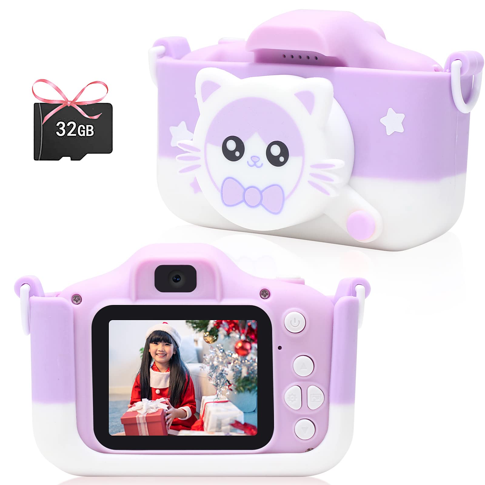 

Pinguma Kids Toy Camera for Digital Camera with IPS 1080P 8x Timer 32GB Memory Card Ages Birthday Gift for Girls Upgraded Digital Camera, Girls, фиолетовый