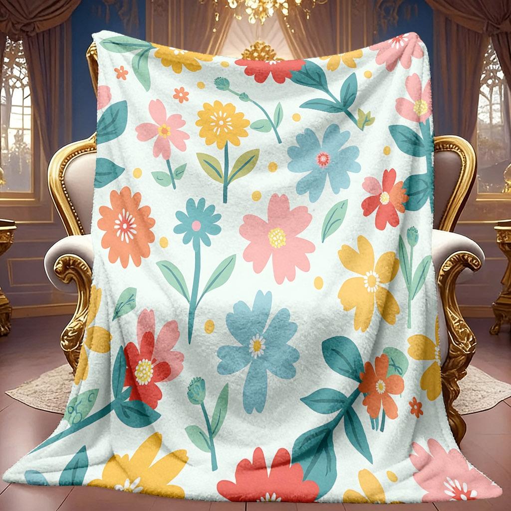 A 2D Fresh Floral-themed Flannel Blanket with Soft High-definition Digital Printing, a Cooling Blanket Suitable for All Seasons! Soft and Breathable 1