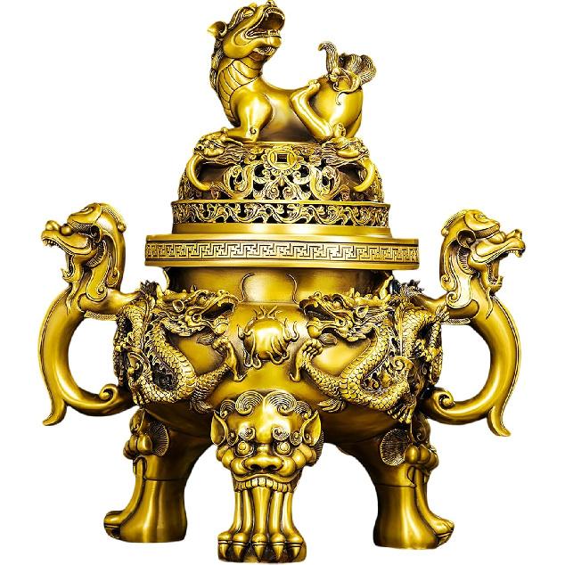Aris & Juno Brass Dragon Incense Burner – Chinese Feng Shui Symbol of Protection & Strength, Decorative Censer for Home Altar or Meditation Space,