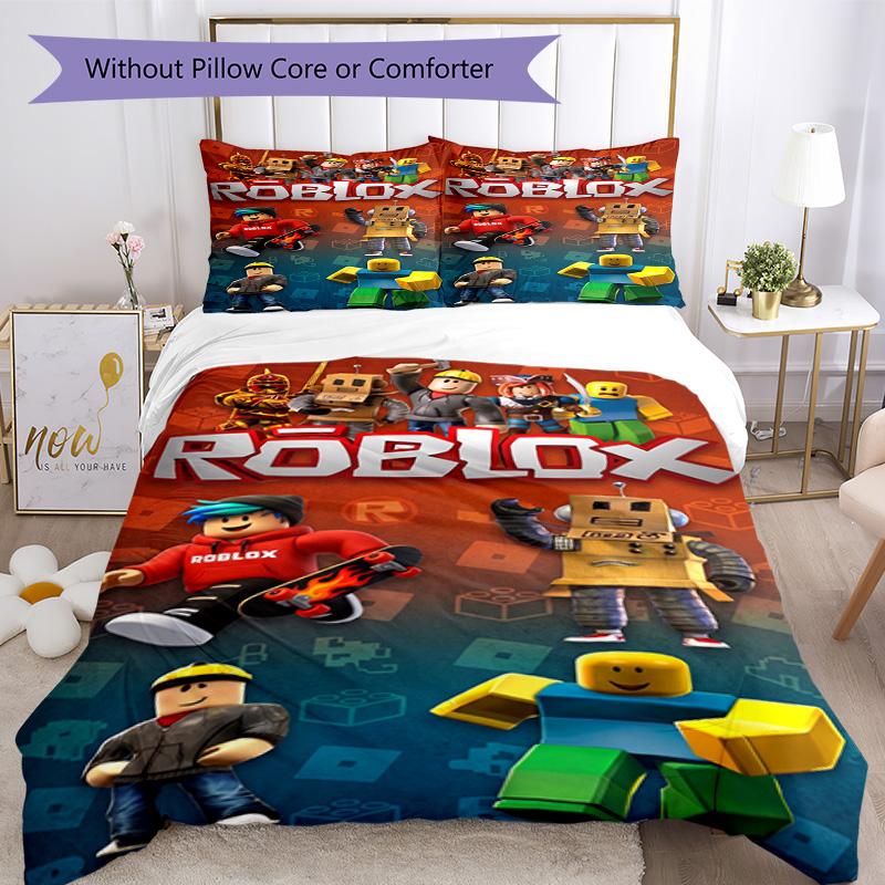 Roblox Bedding Set Breathable Duvet Cover with Pillowcases Decorative Bed Linen for Bedroom Home Decoration Birthday Gift